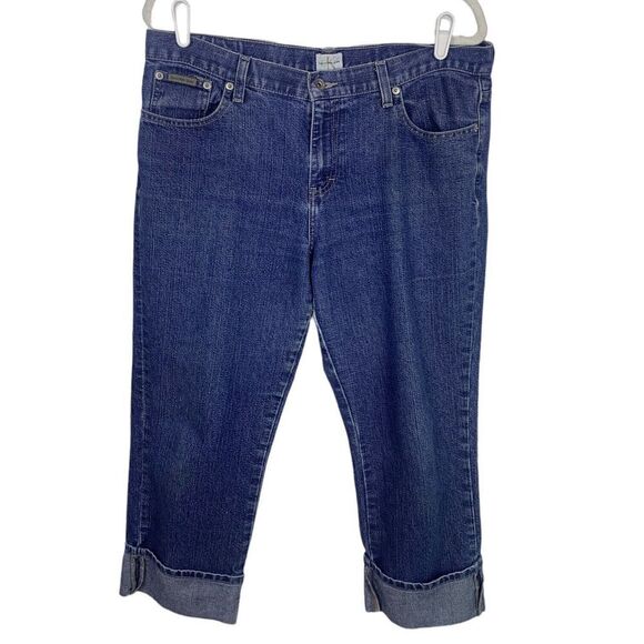 Calvin Klein Jeans Womens Size 14 Cropped Lean Cuffed Jean Dark Wash High Rise - Picture 1 of 9